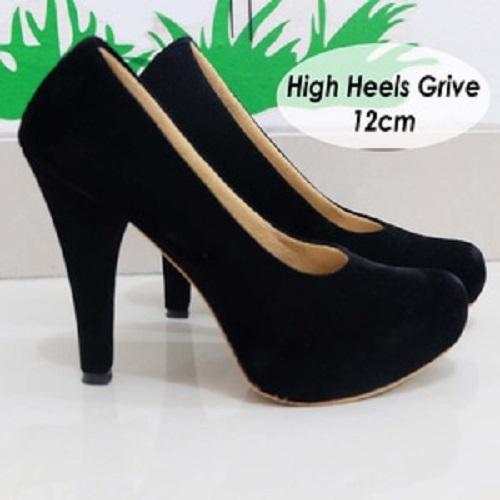 Sepatu High Heels Suede beludru halus 12cm