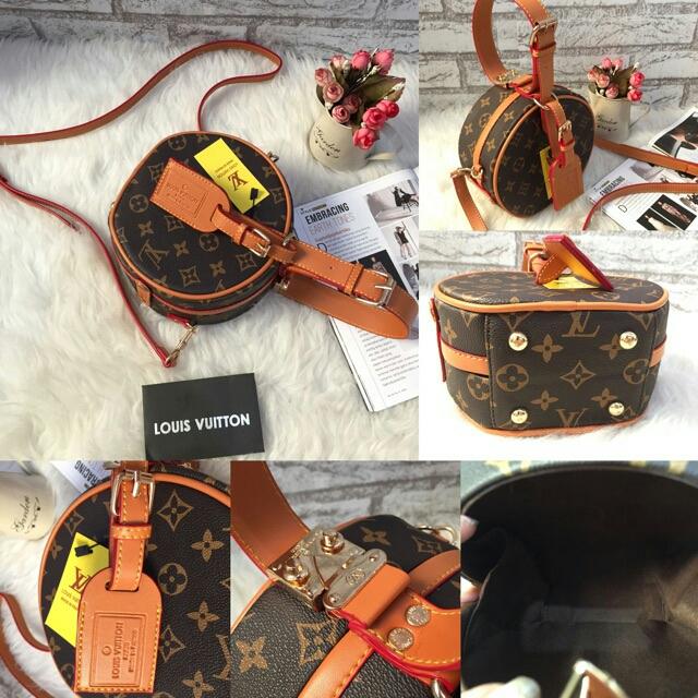 LV Petite Boite. Tas kerja Wanita. Tas Bulat motif LV