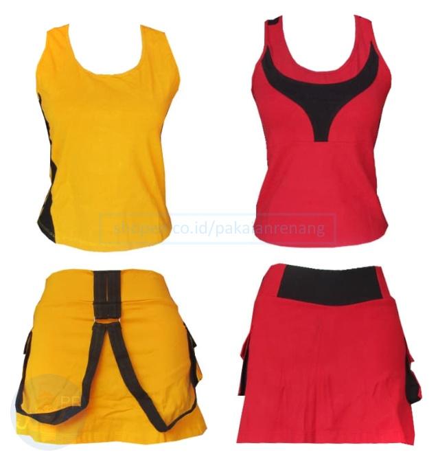Baju Senam Setelan Rok Bahan Katun Super Tebal Lis Warna Warna Cerah Nyaman & Adem - PAKAIAN RENANG