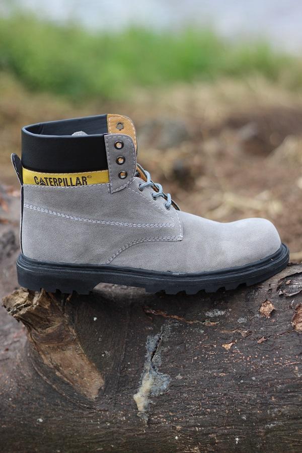 Promo Sepatu Pria Caterpillar High Suede Grey Boots Safety Kerja Proyek Diskon