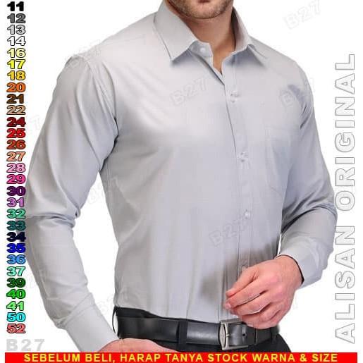 KEMEJA ALISAN ORIGINAL B1-13 BAJU KERJA PRIA PANJANG POLOS ABU MUDA -