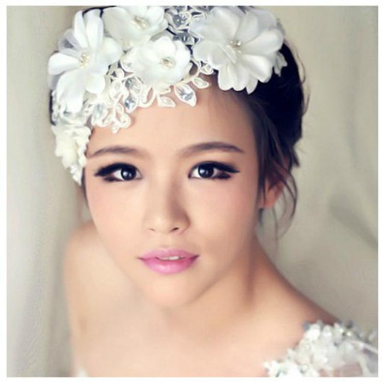 Baru Renda Bunga Hiasan Kepala Pernikahan Pengantin Wanita Dihiasi dengan Mutiara Turnover Mimpi Pernikahan Pesta Perhiasan Aksesoris Rambut-Intl