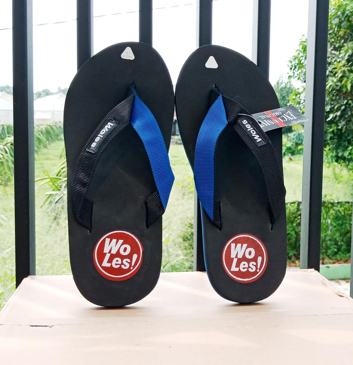 Sandal Woles Exlusive Original Bawahan Biru Alas Hitam (Sendal Woles Spon Trendy)
