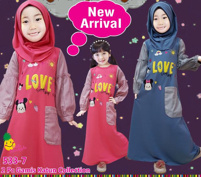 New Baju Muslim Gamis Kaos Anak Perempuan Little Pineapple Tsum Love Kotak