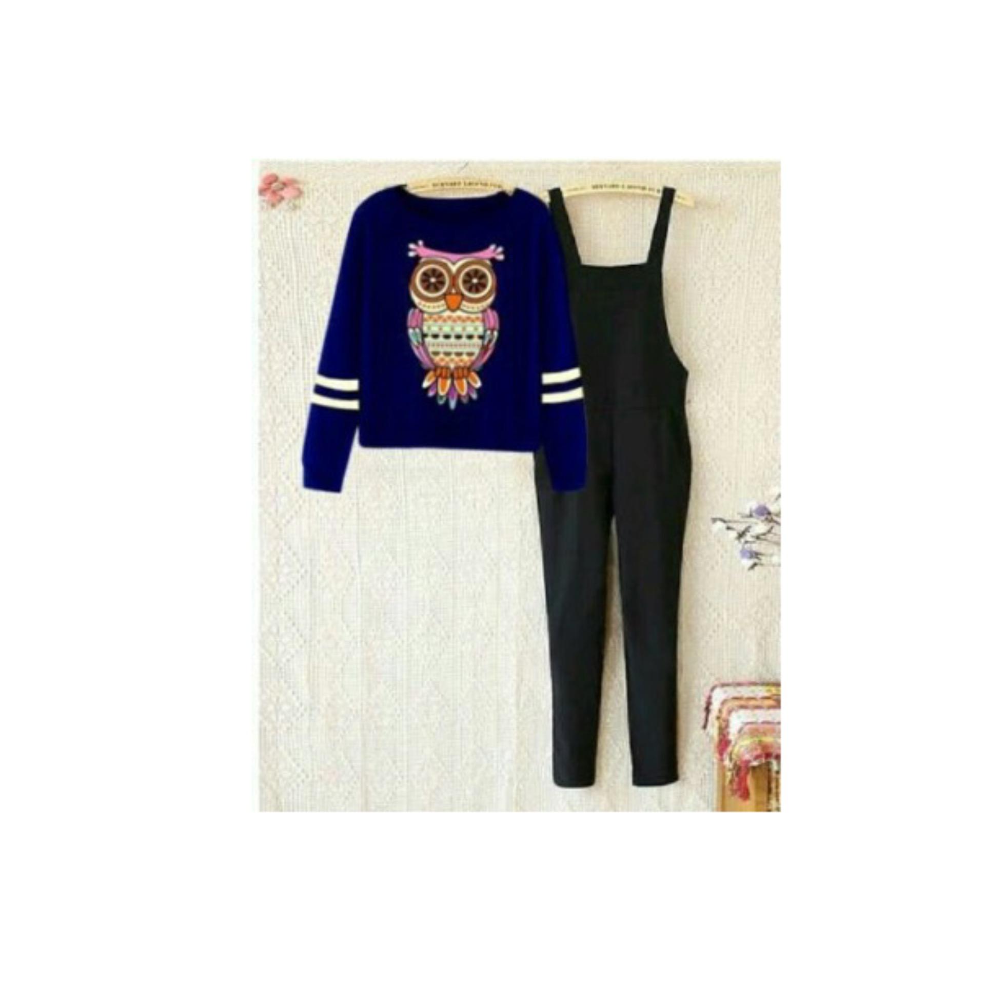 Shoppaholic Shop Jumpsuit Wanita Owl + Free Inner - Navy / Jamsuit Wanita / Jamsuit / Setelan Wanita / Celana Panjang Wanita / Baju Setelan / Baju Kodok