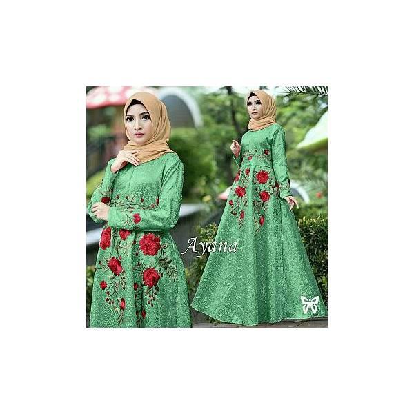 Gamis Syari Baju Muslim Wanita / Gamis Balotelli Motif Bunga Ayana Maxi Green