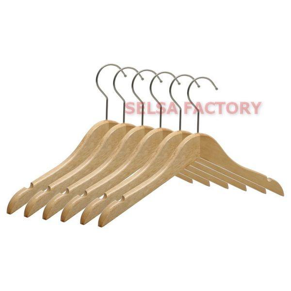 Selsa Gantungan Baju Hanger Kayu Kualitas Premium Warna Natural 1/3 Lusin