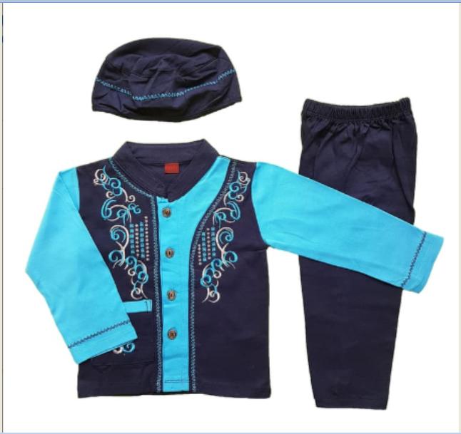 Baju Muslim Koko (6-12 Bulan) Anak Bayi Laki-Laki Setelan Set Peci LY4