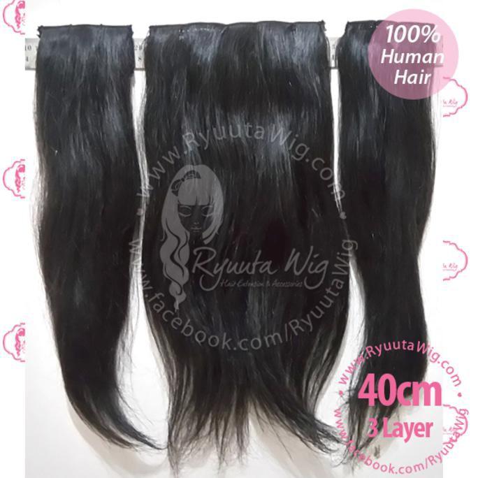 HAIR EXTENSION HUMAN HAIR 3 LAYER 40CM HAIRCLIP RAMBUT SAMBUNG ASLI - STYLE