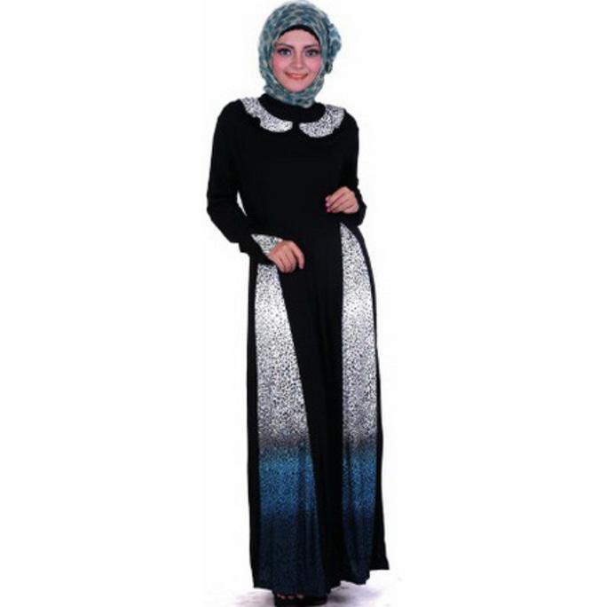 BAJU GAMIS / MUSLIM WANITA JERSEY HITAM KOMBINASI GAREU BHJ 0140 KDLGFHJAS