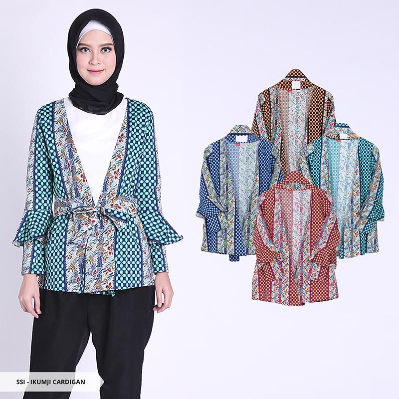 Ikumji Batik Bow Muslim Cardigan - Maroon