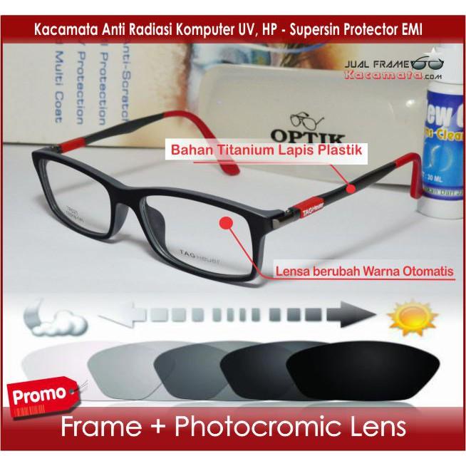 Frame Kacamata + Lensa Photocromic Minus / Baca Berubah Warna Otomatis Kacamata Wanita Pria Fashion