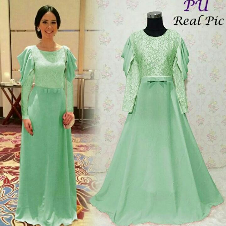 Gamis Kebaya Pesta Baju Muslim Pesta Kebaya Brukat Gliter Henny Hijau