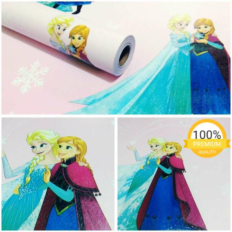 Grosir murah wallpaper sticker dinding kamar ruang indah bagus cantik kartun anak pink frozen