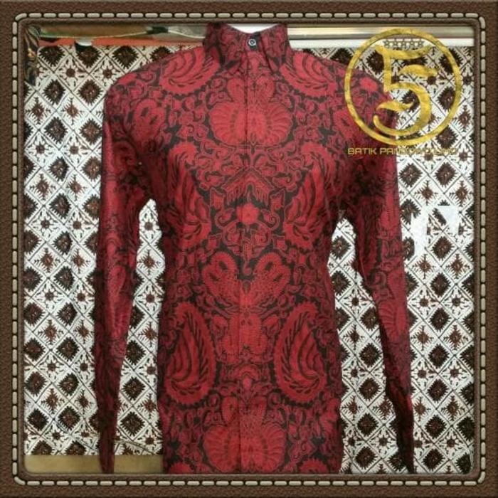 kemeja batik merah lengan panjang semen romo -kemeja batik solo
