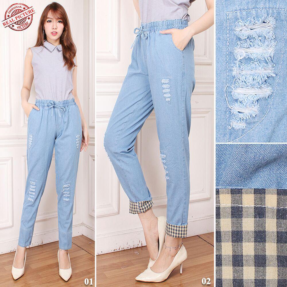 Celana panjang wanita sobek cherry, tannisa collection