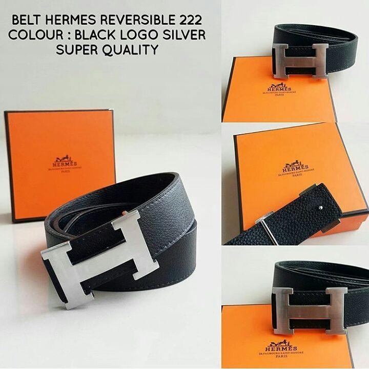 ikat pinggang Hermes Revesible 222 Black Logo SIlver