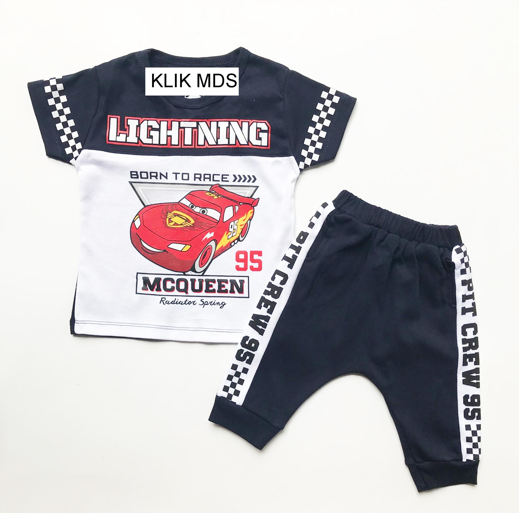 Klik Mds Baju Anak Lelaki Setelan Atasan dan Celana Motif Lightning Mcqueen