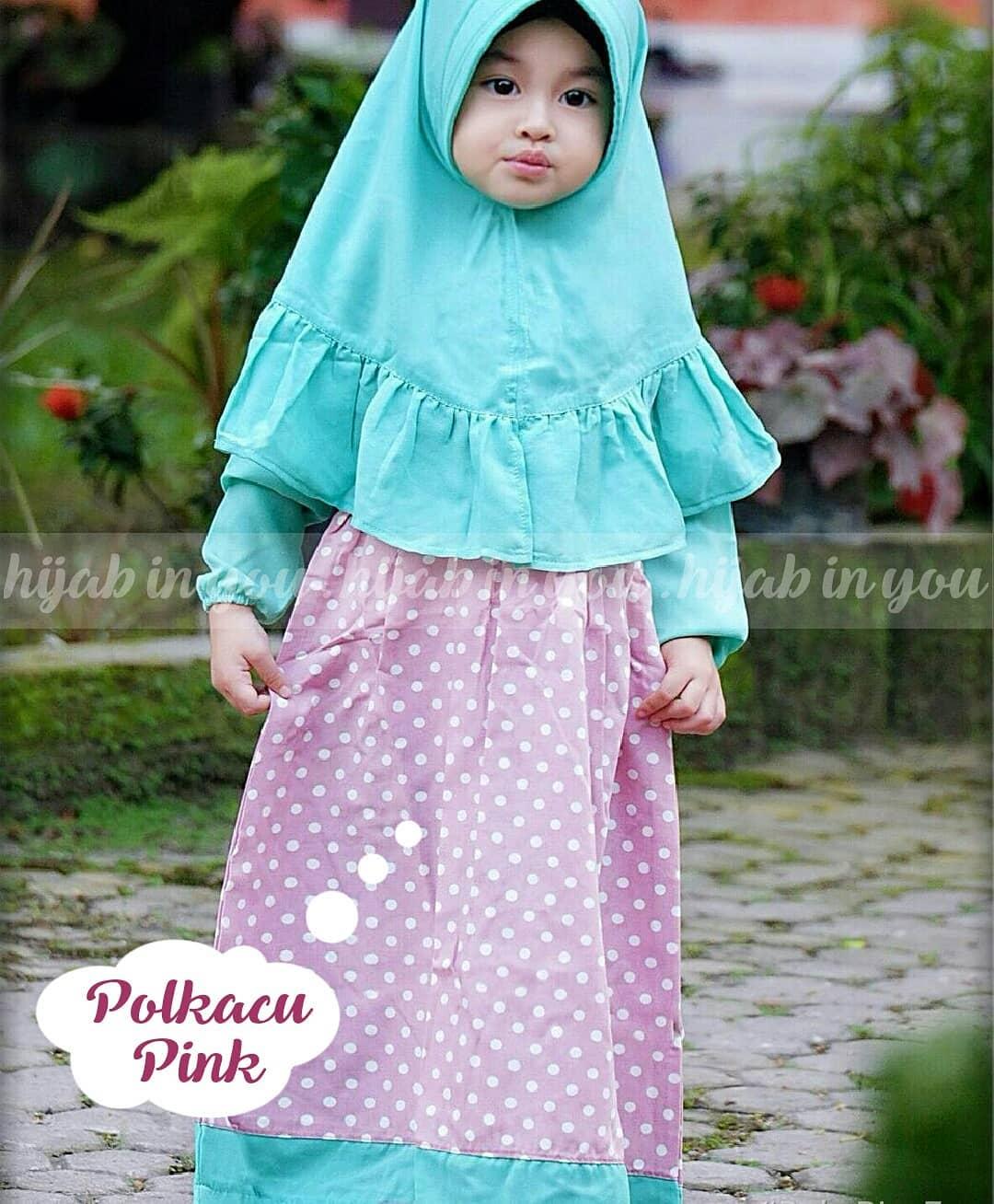Set gamis syari anak kekinian Set Polkadot Lucu Polkacu ORI