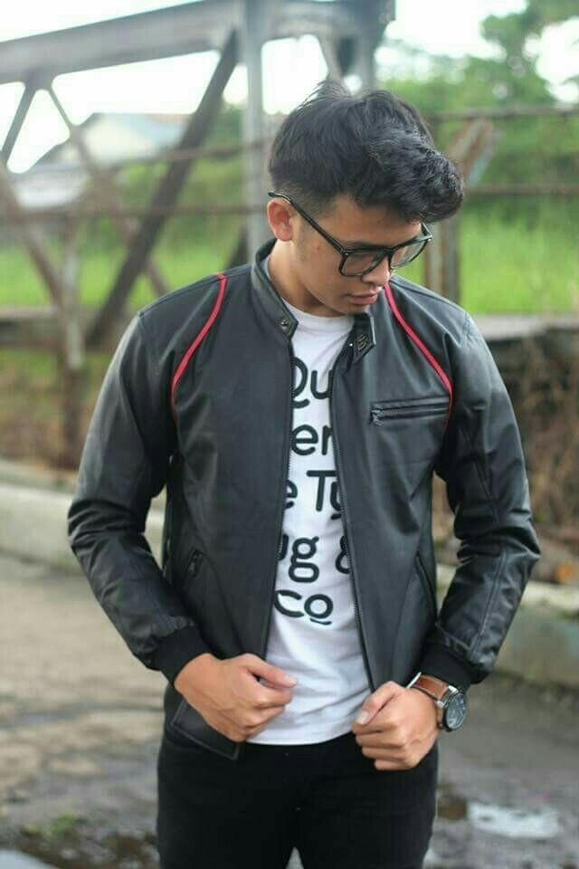 GA JAKET KULIT PRIA LIMITED CLUTCH BLACK LIST RED KEREN