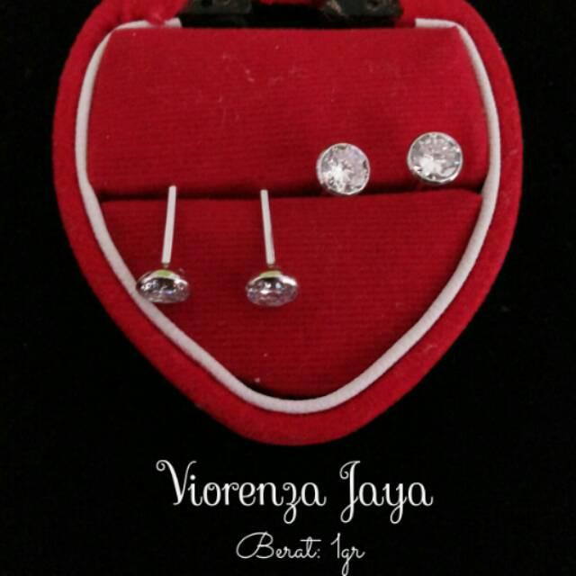 ANTING TUSUK PERMATA PERAK 925 / PERHIASAN SILVER LAPIS EMAS PUTIH / GIWANG / EARING