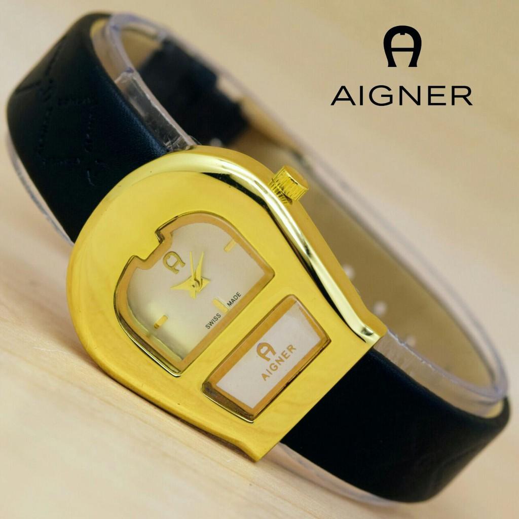 Jam Tangan Wanita Aigner Window Kulit Body Gold