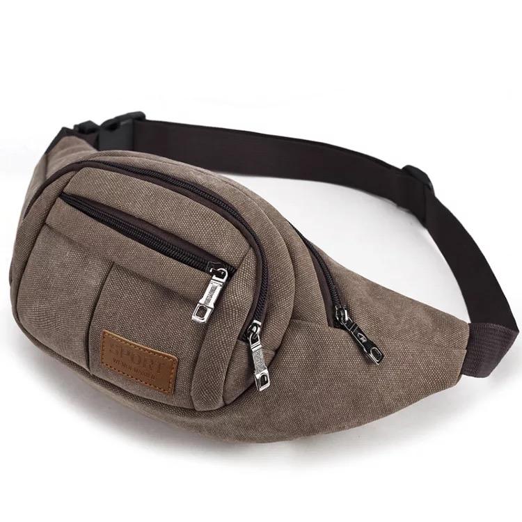 Sport Tas Pinggang Pria Canvas Waist Bag Chest Bag Tas dada Bahan canvas tebal 1202-7ZV Coklat