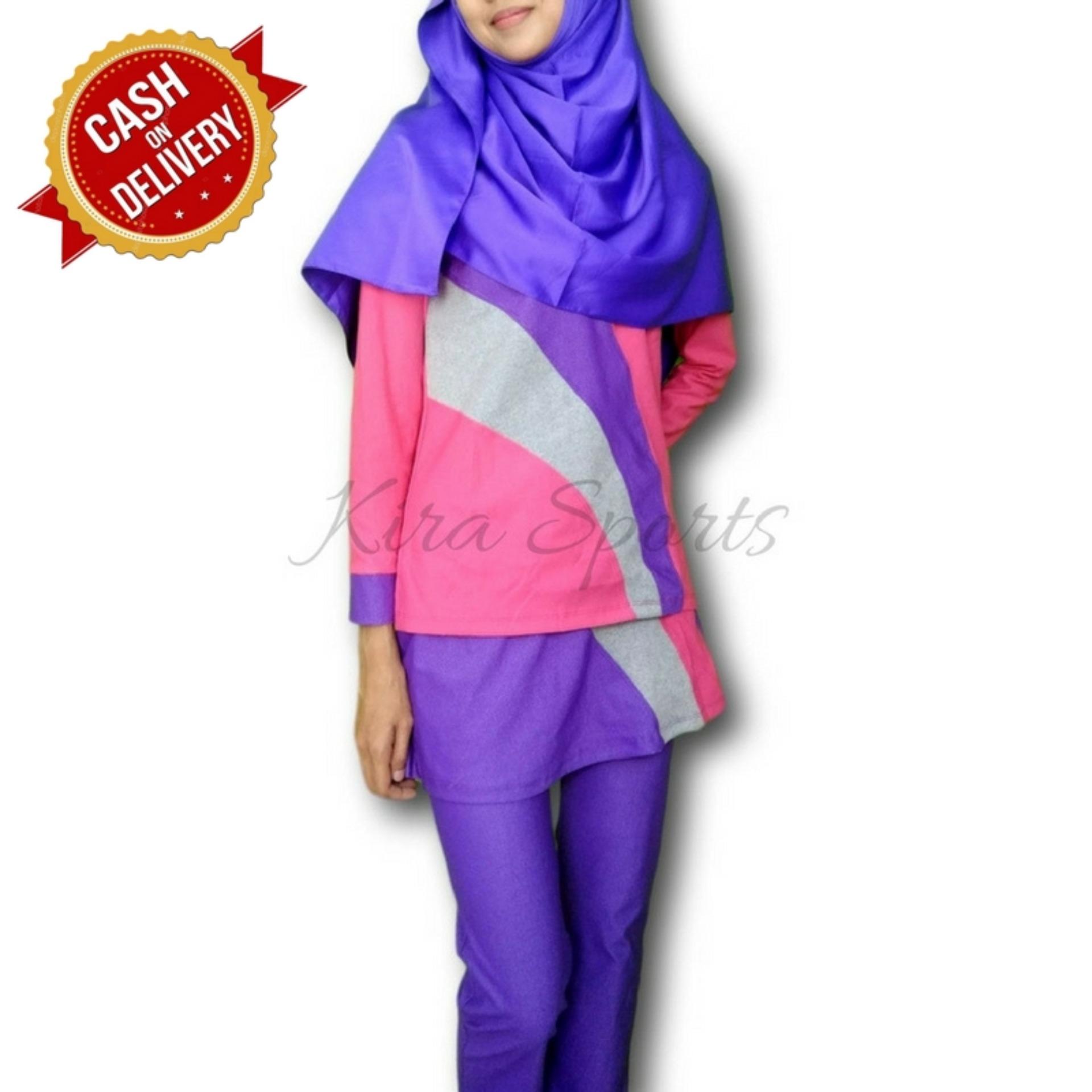 Kira Baju Senam Muslim Wanita Aleea Kaos Olahraga Joging Yoga Lari - Ungu - Bisa COD