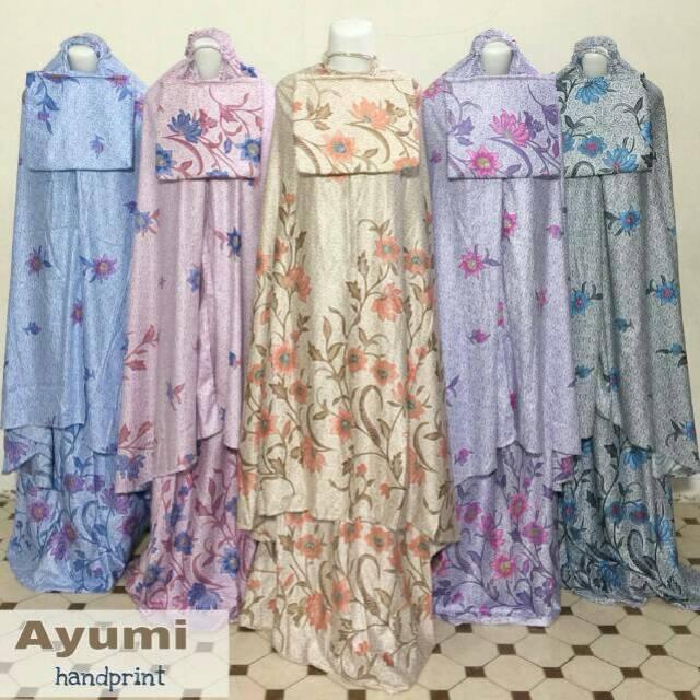 Mukena bali batik vintage biru