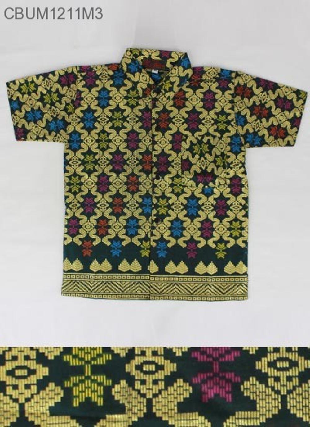 kemeja hem batik anak motif pra da songket warna hijau