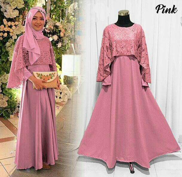 Gamis Pesta Olivia Baloteli Kombinasi Brokat Include Jilbab Pashmina
