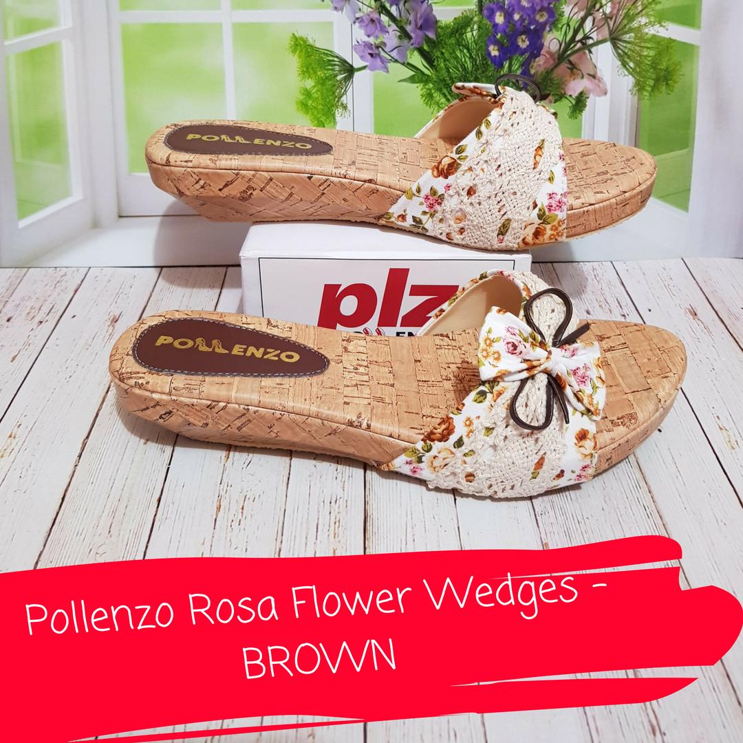 Pollenzo Rosa Flower Wedges - BROWN