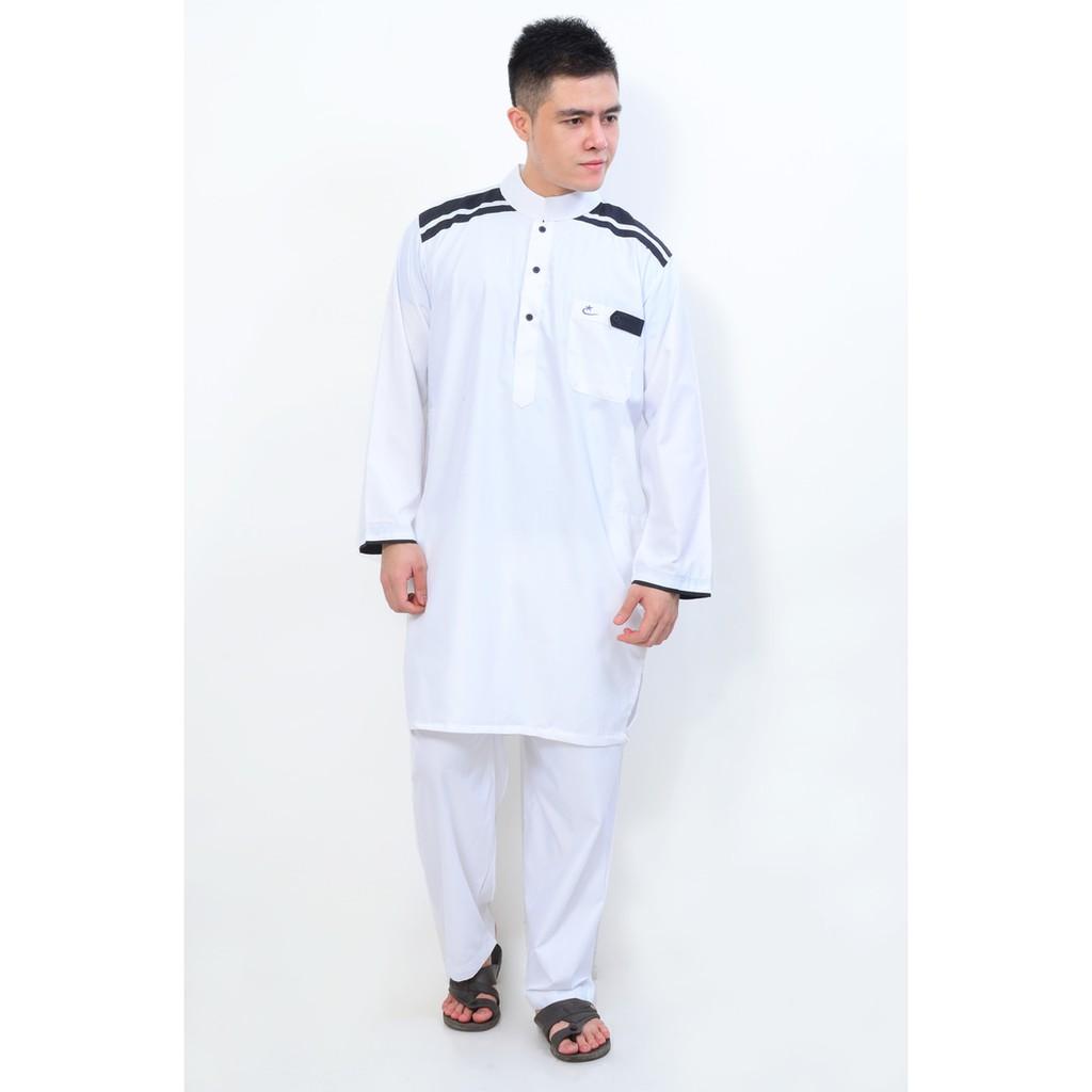 Baju muslim koko SETELAN PAKISTAN ARAB KURTA & CELANA SIRWAL Gamis Pria Cordova AL-ISRA PUTIH List Abu Misty XL