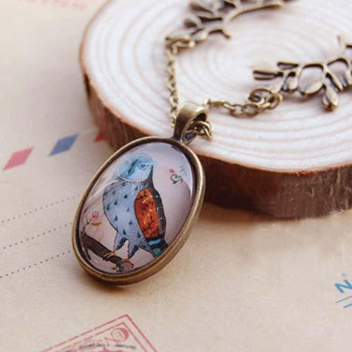 Kalung Fashion Owl Time Gem Hand Made Necklace S3P056