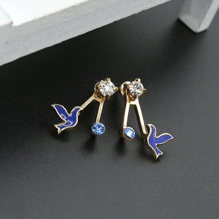 anting burung berlian biru diamond bird earrings Korean earring jan047