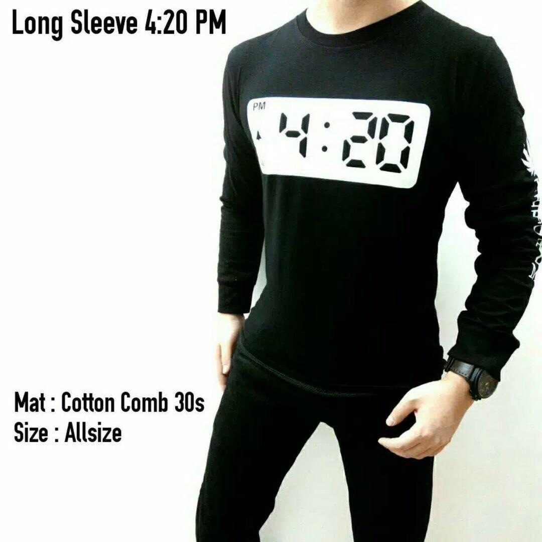 LABA-LABA - Kaos Distro Panjang Gambar 4:20 Bahan Cotton Combed 30s Kaos Panjang Hitam Distro T-Shirt Pria Wanita / Cocok Cwek Cwok Kaos Premium