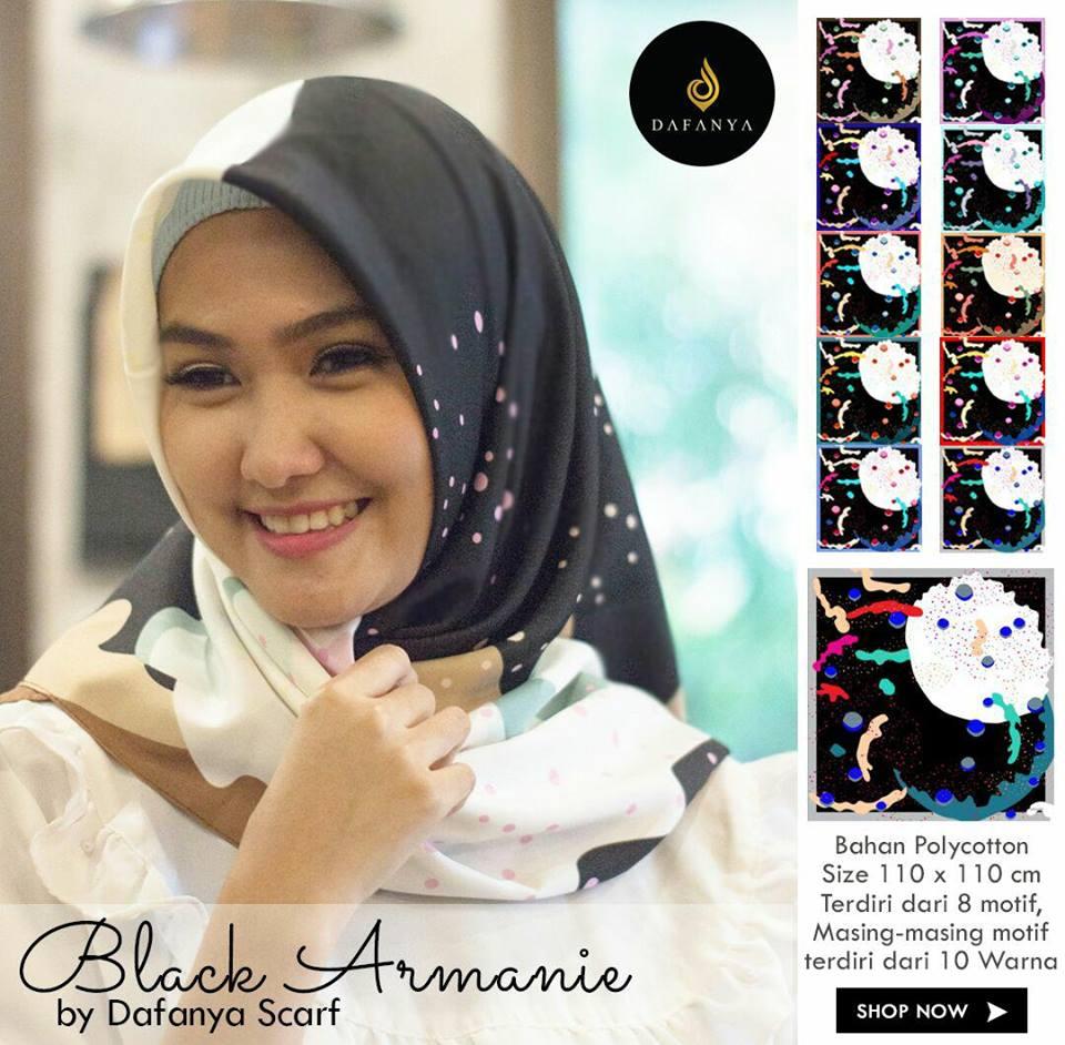 Hijab Segi Empat Motif Khusus Warna Hitam Merk Dafanya/ Jilbab Segi Empat Motif Khusus Warna Hitam / Kerudung Segi Empat Khusus Warna Hitam