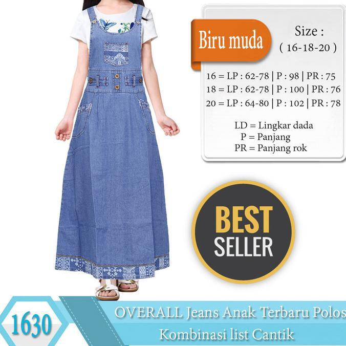 PROMO SALE GAMIS OVERALL ANAK BAHAN JEANS POLOS KOMBINASI LIST - 5-10 TAHUN FZ001XO