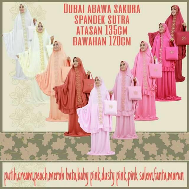 Mukena dubai abawa sakura premium bordir cantik elegan terbaru atas bawah spandek sutra halus lembut