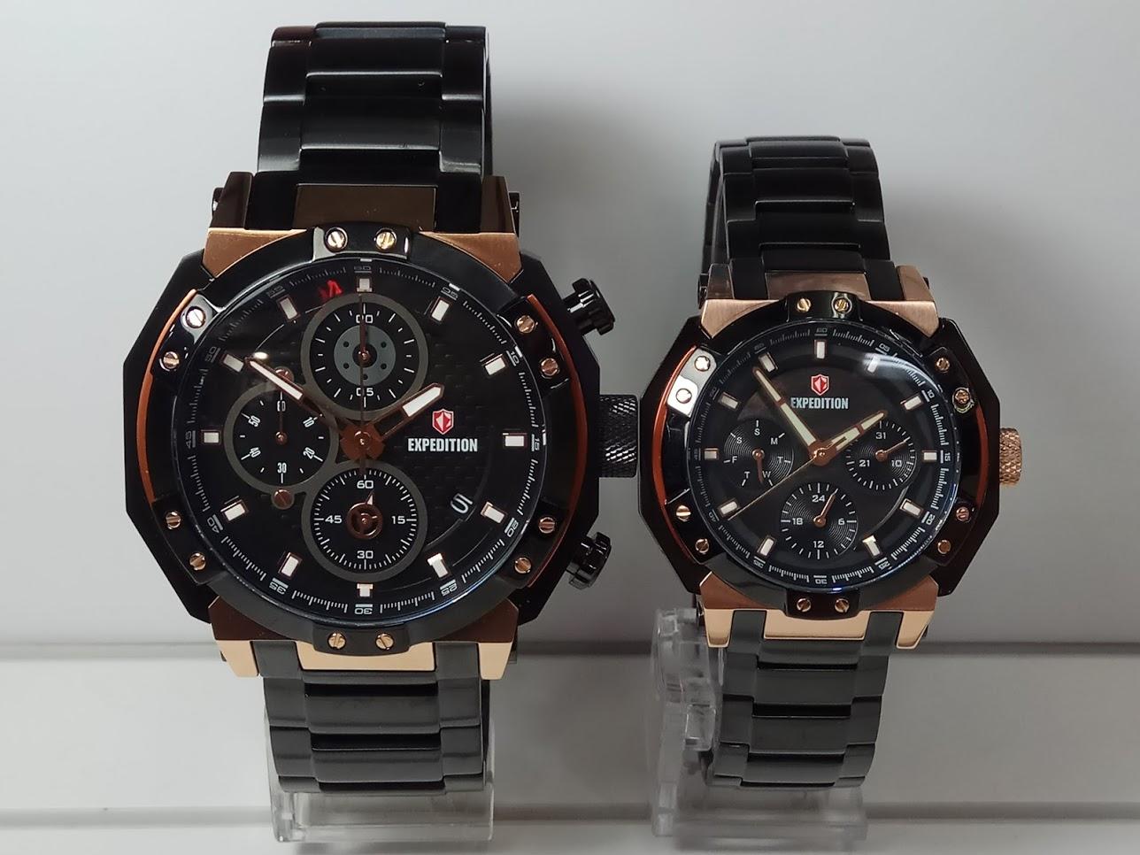 Expedition Jam Tangan Couple Expedition E6385MC/BF Black Rosegold Stainless Steel