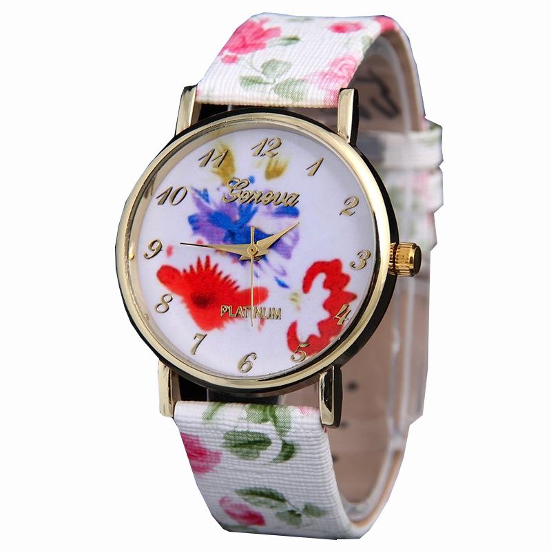 Geneva Jam Tangan Wanita Florence Elegant Watch Tali Strap Leather Kulit - White