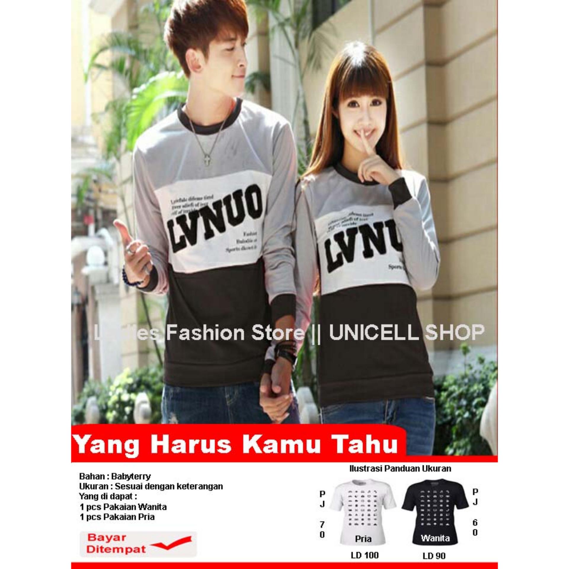 Baju Wanita Shop Kaos Couple lengan Panjang LVNUO / Kaos Polos hitam / Sweater Pasangan / T-shirt Pasangan / Pakaian Kembar / Kaos Pria Wanita LC - Abu Hitam - A0123