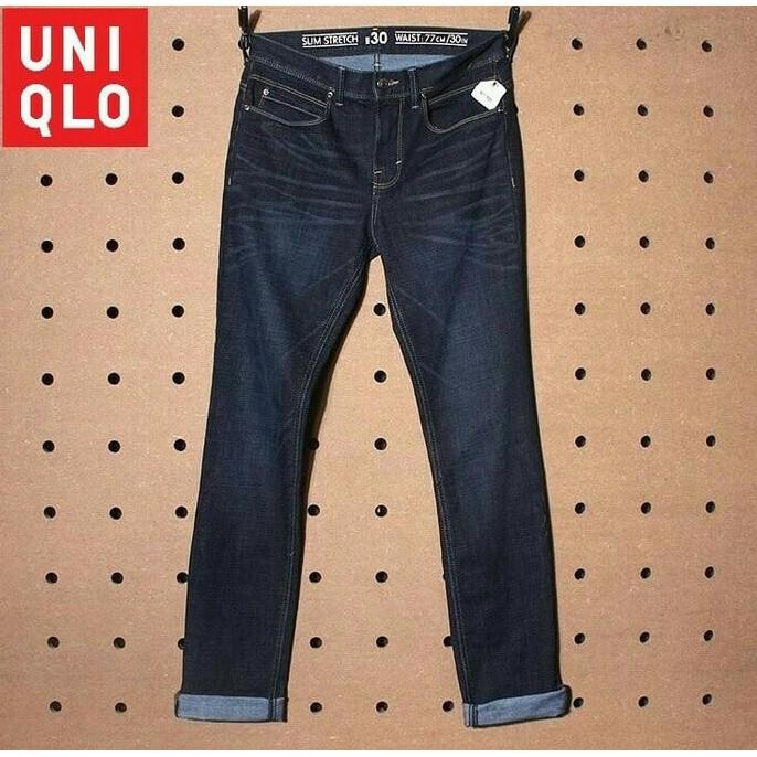 Jeans Gu By Uniqlo Slim Stretch Dark Navy Faded Denim Original - Mo8o5f