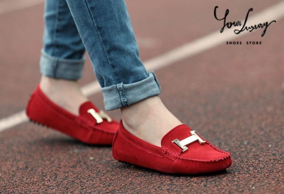 Sepatu Flat Hermes Kerut Merah - sepatu wanita terbaru