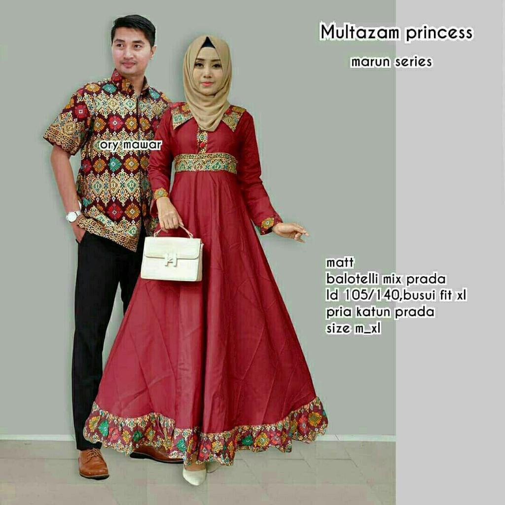 TERMURAH - Baju batik couple - baju muslim wanita terbaru 2018 - kebaya coupel Modern - Couple Batik - Batik Sarimbit - Batik Kondangan - Baju batik Multazam Princes Marun
