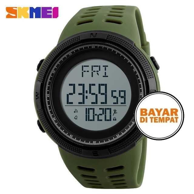 Jam Tangan Original SKMEI Terlaris Pria Lelaki Laki-Laki Cowok Cowo Man Green Hijau Ijo Digital Pedometer Pengukur Kalori Penghitung langkah kaki Dual Time Rubber strap Waterproof Water Resistant Anti air 50 Meter Diet Kesehatan Olah Raga Garansi 221295