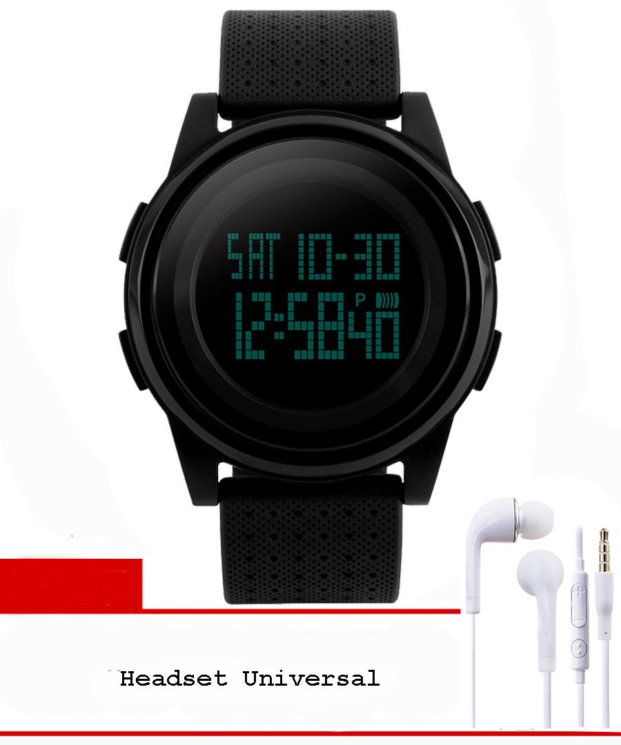 Skmei 1206 Jam Tangan Pria & Wanita Sport Led Digital Water Resistant 50M + Free Headset Samsung - Hitam