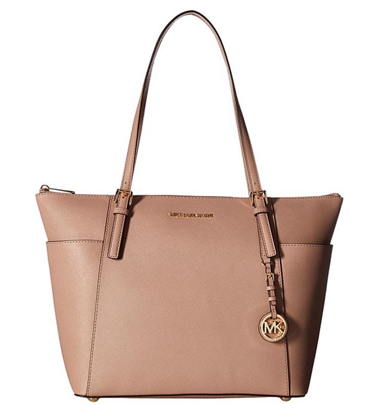 Tas Michael Kors Jet Set Medium Top Zip Fawn Leather Authentic Original USA Store Counter