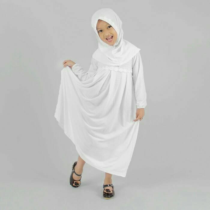 Promo Terbaru! Baju Muslim Gamis Anak Perempuan Simple Dan Cantik Warna Putih Baru!