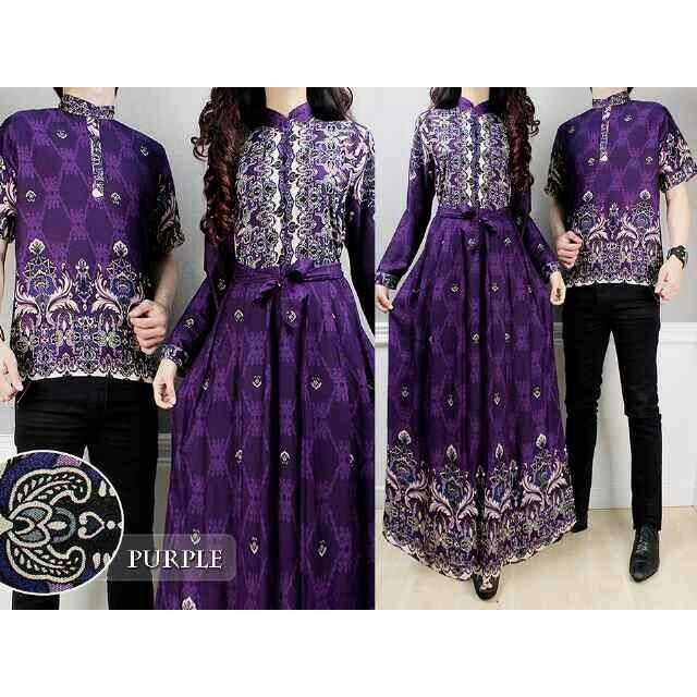 (JNH Shop)    Baju Muslim Sarimbit Baju Batik Pasangan Couple Bilqis Alya Ungu Murah